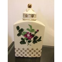 Handdekorierte Rechteckige Keramikvase Aus Der Mitte Des Jahrhunderts von MangilaraTreasures
