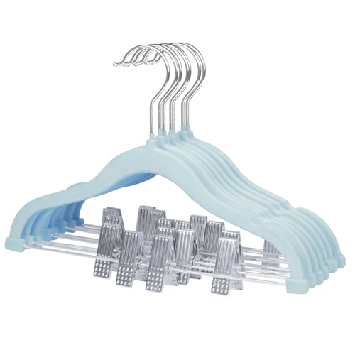 MangoKit 30cm Baby Kleiderbügel mit Verstellbaren Klammern, 7 Stück Hosenbügel, Samt Kinder Kleiderbügel, Ultradünne Platzsparende Kinderkleiderbügel für Hemden, Hosen, Kleider, Röcke, Jacken(Blau) von MangoKit
