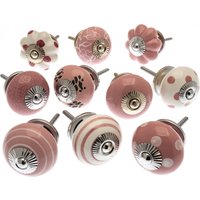 10Er Keramik Knäufe Bemalte Schubladenknäufe in Rosa & Weiß | 10Er Set von MangoTreeKnobsShop