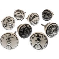 8 Stück Keramik Türknäufe - Vintage Thema Mit Antiken Uhrenetiketten in Schwarz Und Weiß Silberfarbenen Beschlägen 8Er Set von MangoTreeKnobsShop