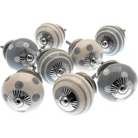 8Er Set Keramik Türknäufe Flüstergrau Und Weiße Punkte Streifen von MangoTreeKnobsShop