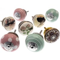 Keramik Türknäufe 8Er Set Pinke Und Grüne Punkte, Streifen, Blumen Schmetterlinge von MangoTreeKnobsShop