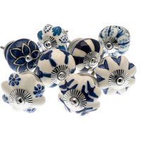 Keramik Türknäufe Dunkelblau Und Türkis Gold Silber Beschläge - Set Mit 8 Stück von MangoTreeKnobsShop