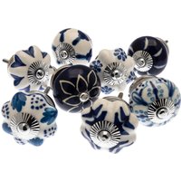 Keramik Türknäufe in Blau Und Weiß Handbemalt Designs Für Schränke, Garderoben Schubladen Mit Silberbeschlägen - 8Er Set von MangoTreeKnobsShop