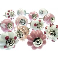 Shabby Chic Keramik Knäufe Rosa & Weiß Handbemalte Designs | 12Er Set von MangoTreeKnobsShop