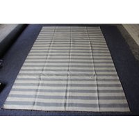 Flachgewebe Kelim Teppich, Gestreifter Kelim, 16X10, Handgemachter Aus Naturwolle, Grau Weiß Größe 193 cm X 299 T 9, 8 F von MangolArts