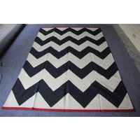 Zickzack Kelim Teppich, 7X10 Bereich Schwarz Weißer Wohnzimmer Woll Kilim Größe 202 cm X 300 /6, 6 F T 9, 8 Zickzack Kelim Teppich, 7X10 Bereich Schwarz Weißer Wohnzimmer Woll Kilim Größe 202 cm X 300 /6, 6 F T 9, 8 von MangolArts