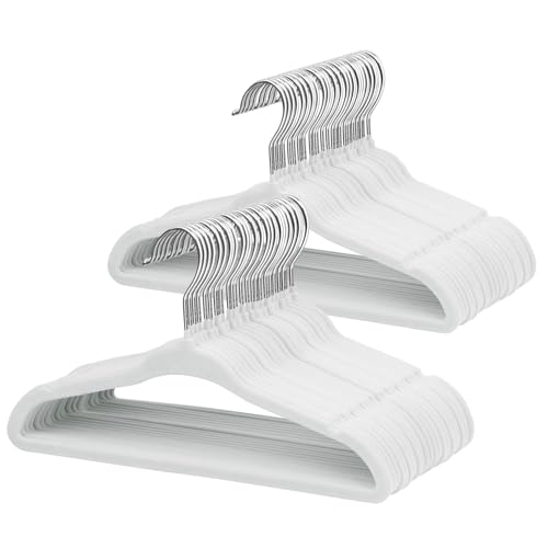 ManGotree Baby Samt Kleiderbügel, Säuglings- und Kleinkinderbügel, rutschfeste Kinderbügel, Ultra-schlanke platzsparende Kinderbügel, robuste Kleiderbügel, Packung mit 48 (Weiß) von Mangotree