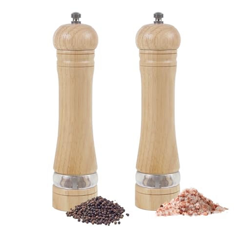 ManGotree Pfeffermühle & Salzmühle Set | Natürliches Massivholz mit Sichtfenster aus Acryl | Einstellbare Grobheit - Perfekt für die Gourmet-Küche, 8,5 Zoll, 2er Pack (Natur und Natur） von Mangotree
