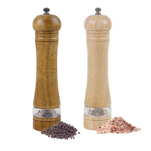 ManGotree Pfeffermühle & Salzmühle Set | Natürliches Massivholz mit Sichtfenster aus Acryl | Einstellbare Grobheit - Perfekt für die Gourmet-Küche, 8,5 Zoll, 2er Pack (Natur und Walnuss） von Mangotree