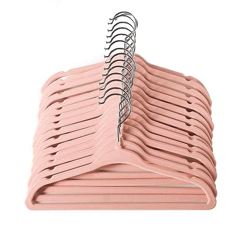 ManGotree Baby Samt Kleiderbügel für Säuglinge und Kleinkinder, 28cm Kinder Größe, 360 Grad Drehbar, Ultradünnes und Rutschfestes Design, 15 Stück (Hellrosa) von Mangotree