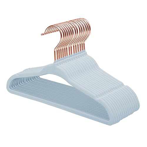 ManGotree Baby Samt Kleiderbügel mit Roségold-Haken, 28cm Kinder Größe, 360 Grad drehbar, Ultra dünn und kein Schlupf Design, 15 Pack (Blau) von Mangotree