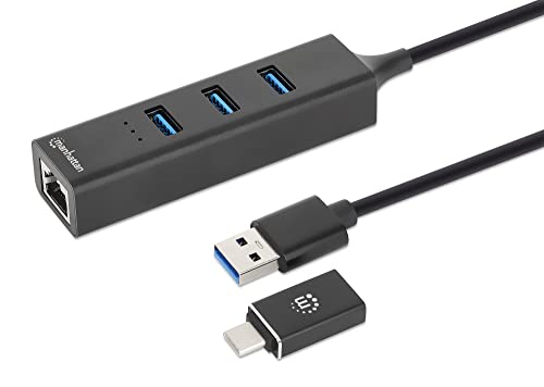 MANHATTAN 180894 Hub USB 3.0 3 Ports Combo Type-C/A mit Gigabit-Netzwerkadapter, Schwarz MANHATTAN 180894 Hub USB 3.0 3 Ports Combo Type-C/A mit Gigabit-Netzwerkadapter, Schwarz von Manhattan