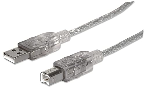Manhattan 340458 Hi-Speed USB 2.0 Anschlusskabel (Typ A-Stecker auf Typ B-Stecker) 3m klar/silber von Manhattan