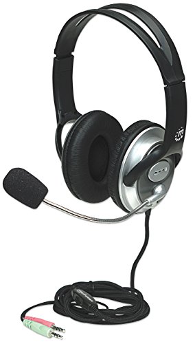 Manhattan Classic Stereo Headset (Flexibles Mikrofon aus Edelstahl und integrierte Lautstärkeregelung) schwarz von Manhattan