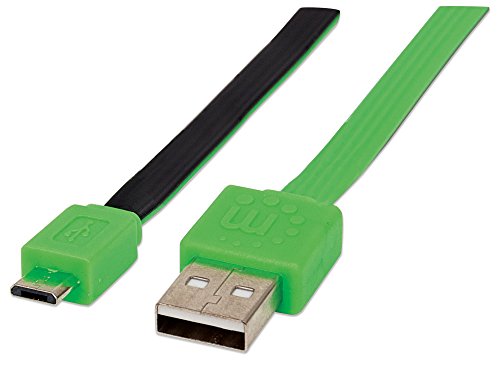 Manhattan Hi-Speed Flachbandkabel Micro-B USB 2.0 ( A Stecker - Micro-B Stecker) 480 Mbps 1,8 m schwarz/ grün 391351 von Manhattan