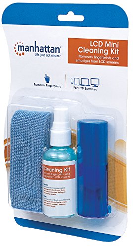 Manhattan LCD Mini Cleaning Kit Alkoholfrei inkl. Reinigungsflüssigkeit, Pinsel, Mikrofasertuch und Tasche 421010 von Manhattan