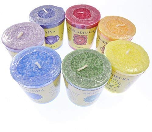 7 x Fair trade regenbogen chakra votivkerzen geschenkset parfümiert ätherische Öle 16hr brennzeit pro kerze von ISRKU