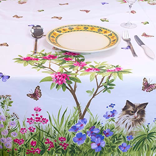 Manifattura Tessile - Tischdecke mit Aquarell-Design, Reiner Baumwolle, Italienischer Fantasy-Druck - Hunde Katzen, Oval x8 220 von Manifattura Tessile