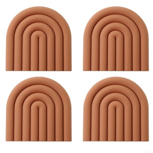 4 Stück Silikon-Untersetzer, hitzebeständige Küchenmatten für heiße Töpfe, ideal zum Servieren von Gerichten und zum Schutz von Oberflächen (Braun-Orange) von Manillefu