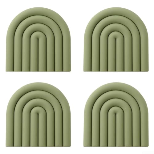 4 Stück Silikon-Untersetzer, hitzebeständige Küchenmatten für heiße Töpfe, ideal zum Servieren von Gerichten und zum Schutz von Oberflächen (Olivgrün) von Manillefu