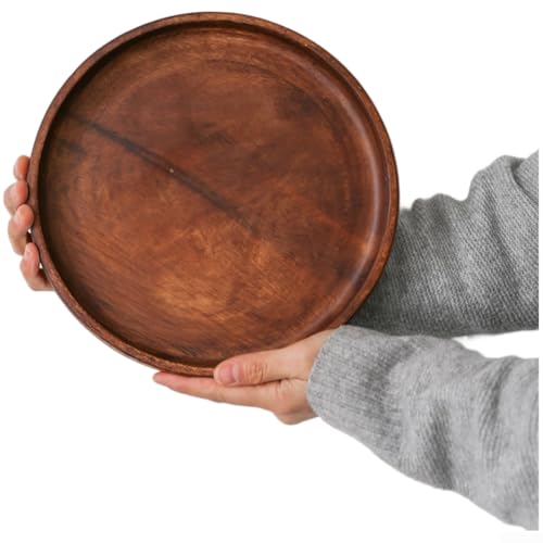 Für amerikanisches Walnussholz-Tablett, rundes Serviertablett aus massivem Holz, für Obst, Snacks, Vorspeisen, Sushi, Lebensmitteldekoration (25 x 25 x 3 cm) von Manillefu