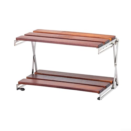 Höhenverstellbares Walnussholz-Kaffee-Regal, doppellagiges Holz-Kaffee-Regal, faltbares Kaffee-Bar-Rack für die Entwicklung von Küchen- oder Arbeitsplatz-Layouts von Manillefu