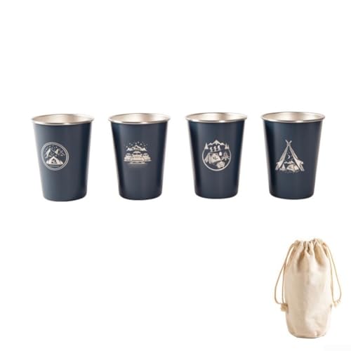 Leichte 350 ml Campingbecher, 350 ml Outdoor 304 Edelstahl Kaffeetasse, Tassen-Set mit Edelstahlbechern, 1 Aufbewahrungstasche, 1 Farbbox (350 ml dunkelblau) von Manillefu