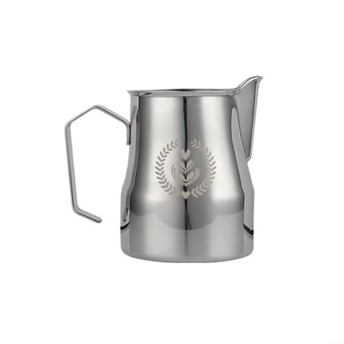 Milchaufschäumkrug 350 ml 450 ml Edelstahl Kaffee Espresso Dampfkrug mit bequemem Griff und Ausguss für Latte und Cappuccino (350 ml Silber) von Manillefu