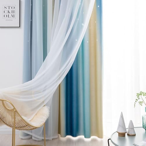 Moderner Tüll-Mesh-Vorhang, weicher Voile-Vorhang für Privatsphäre im Innenbereich und natürliche Lichtfilterung in Räumen (Blau1) von Manillefu