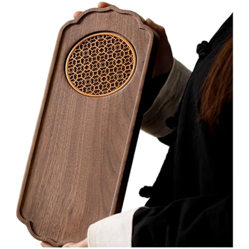 North For American Schwarzes Walnusstee-Tablett, klassisches dekoratives Serviertablett, leicht, luxuriöser Retro-Stil, für Tee, Kaffee oder Frühstück im Bett (Blumensprache) von Manillefu