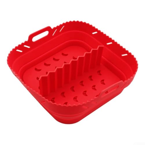 Quadratische Silikon-Luftfritteusen-Matte, platzsparende quadratische Luftfritteusen-Matte mit Trennwand, Luftfritteusen-Zubehör zum Backen, Braten, Aufwärmen (rot) von Manillefu