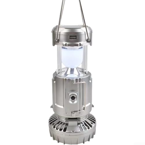 Solarbetriebene Laterne und Ventilator, Solarlicht und tragbarer Ventilator, faltbare Camping-Laterne mit Ventilator, USB-Lade- und Backup-Batterie (Silber) von Manillefu