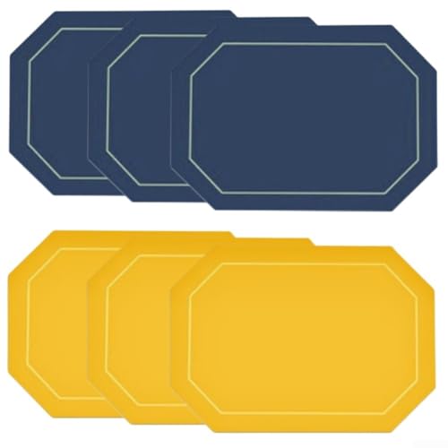 Stilvolle Tischsets aus PU-Leder, 6er Set, und wasserdicht für den Esstisch Schutz in verschiedenen Einstellungen (Blau und Gelb) von Manillefu