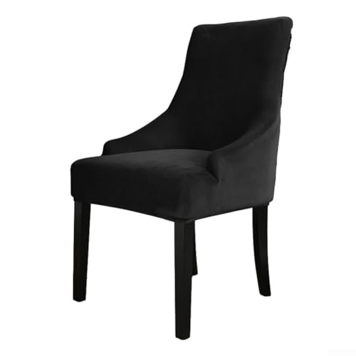 Stuhlhusse, Samt, Plüsch, silberfarbener Fuchs, mit elastischen Bändern, bietet sicheren Sitz und vollständigen Schutz vor Flecken, für Ess- oder Sessel (schwarz) von Manillefu