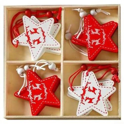 Weihnachtsbaumschmuck aus Holz, wunderschön gearbeitete Holzornamente mit Schnur zum Aufhängen, für Scrapbooking-Projekte, Bastelaktivitäten (Sterne), 12 Stück von Manillefu