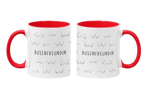Lustige Tasse Busenfreundin, BFF Geschenk, Geburtstagsgeschenk, Geschenkidee, Geschenk Frauen, beste Freundin, Tasse Brüste (2.0 - Henkel+Innen Rot) von Manilu