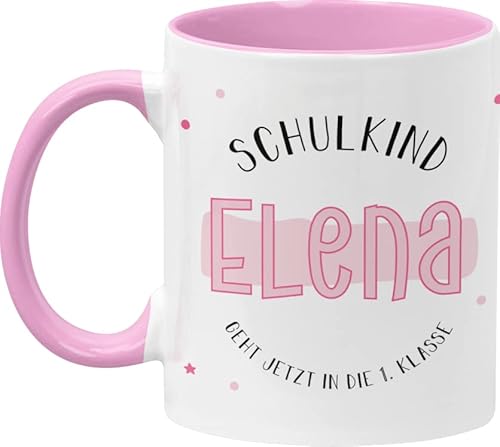 Personalisierte Einschulungs-Tasse Schulkind Junge/Mädchen - Name - ABC-Schütze/Schule / 1. Klasse/Geschenk zur Einschulung/Schul-klasse/Personalisiert (Schulkind - Mädchen - Innen Rosa) von Manilu