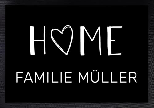 Personalisierte Fußmatte | Fußmatte Familie personalisiert | Fußmatte für Paare & Familien | Heimathafen | Herz im Home (Home #2) von Manilu