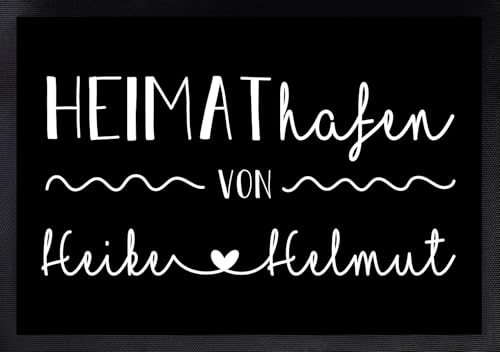 Personalisierte Fußmatte | Fußmatte Familie personalisiert | Fußmatte für Paare & Familien | Heimathafen | Herzdesign (Heimathafen) von Manilu