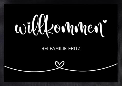 Personalisierte Fußmatte | Fußmatte Familie personalisiert | Fußmatte für Paare & Familien | Heimathafen | Herzdesign (Willkommen) von Manilu