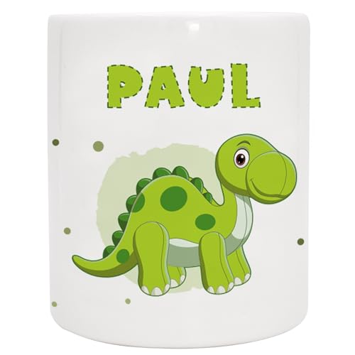 Personalisierte Spardose mit Namen und Dinosaurier Brachiosaurus - Gelddose - Geschenk Geburtstag Weihnachten Taufe Geldgeschenk (Dino 4 - Grün) von Manilu