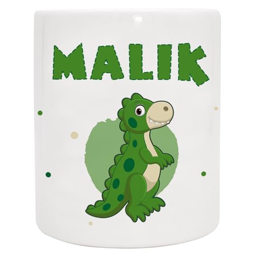 Personalisierte Spardose mit Namen und Dinosaurier Rex - Gelddose - Geschenk Geburtstag Weihnachten Taufe Geldgeschenk (Dino 6 - Dunkel Grün) von Manilu
