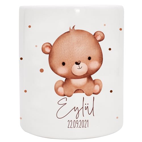VERSCHENKICH Spardose für Kinder personalisiert - Geschenk für Kinder - Geburtstag, Weihnachten, Geburt - Spardose für Kinder mit Tiermotiv & eigenem Namen für Jungen & Mädchen (Spardose Bär) von Manilu
