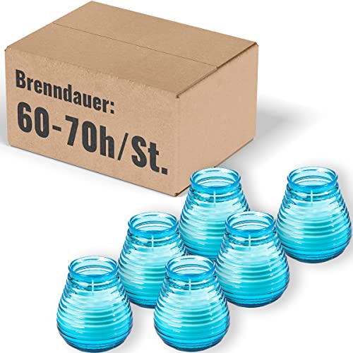 Glaswindlicht | Flairlights | Windlichter | Kerzen im Glas | Ø 95 mm x H 100 mm | Brenndauer ca. 60-70 Stunden | 6 Stück | (Aquablau) von Mank GmbH