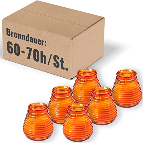 Mank GmbH Glaswindlicht | Flairlights | Windlichter | Kerzen im Glas | Ø 95 mm x H 100 mm | Brenndauer ca. 60-70 Stunden | 6 Stück | (Orange) von Mank GmbH