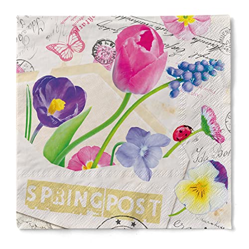 Mank GmbH Servietten aus Tissue 40 x 40 cm 1/4 Falz Dinner Serviette hochwertige Einmal Serviette 100 Stück Frühling Sommer Blumen Tulpen Springpost von Mank GmbH