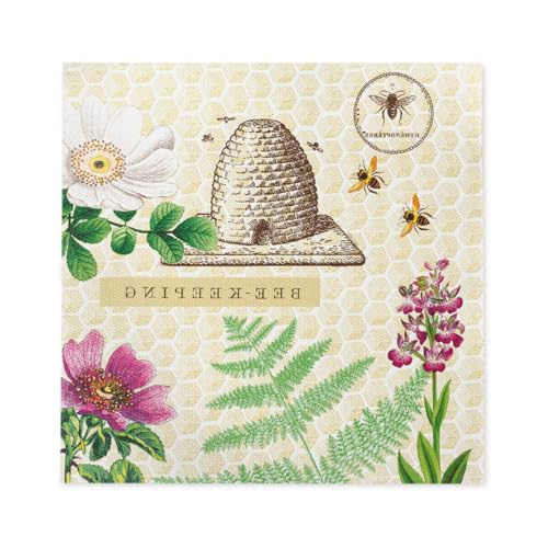 Mank GmbH Servietten Softpoint 40 x 40 cm 1/4 Falz, soft wie Tissue und stabil wie Airlaid, praktische Einmal Serviette mit Softpoint Prägung 50 Stück Bee-Keeping Bienen Bienchen 2-lagig von Mank GmbH