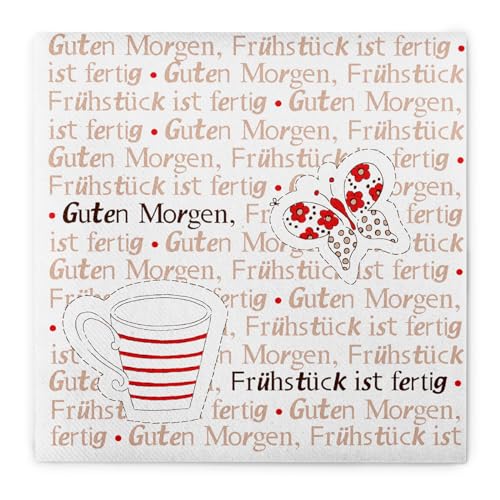 Mank Servietten aus Airlaid 33 cm x 33 cm | 1/4 Falz Kaffee Serviette | hochwertige Einmal-Serviette | 50 Stück | Frühstück ist Fertig ! (Rot-Braun) von Mank GmbH