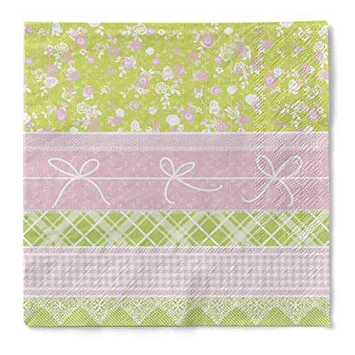 Mank Servietten aus Tissue 33 cm x 33 cm | 1/4 Falz Kaffee Serviette | hochwertige Einmal-Serviette |100 Stück | Hermine (Rosa-Lime) von Mank GmbH